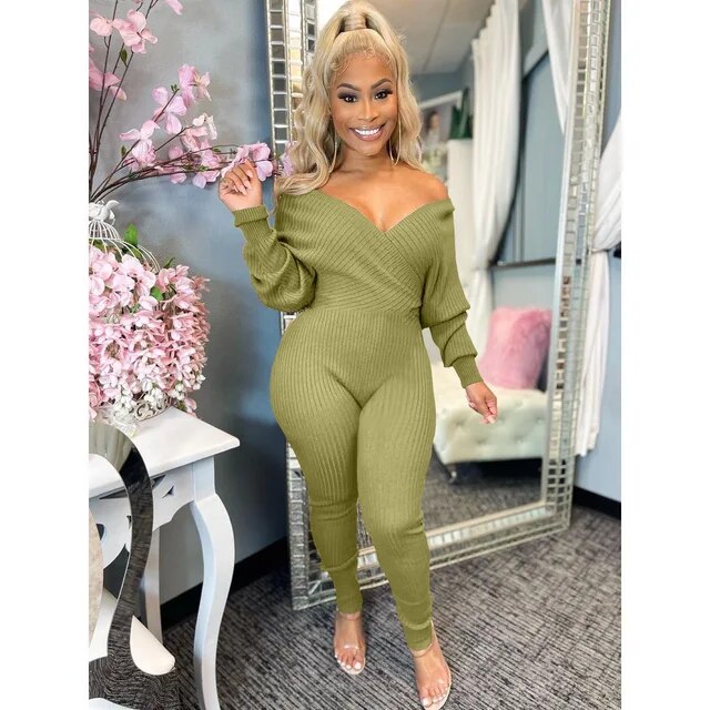 Draped V-Neck Jumpsuit - SassQuality
