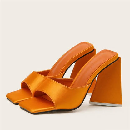 Slides Mules Summer Silk Thick Block Heels - SassQuality