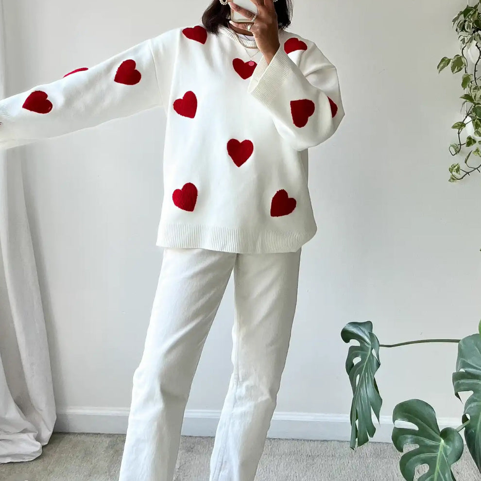 Cozy Red Heart Sweater