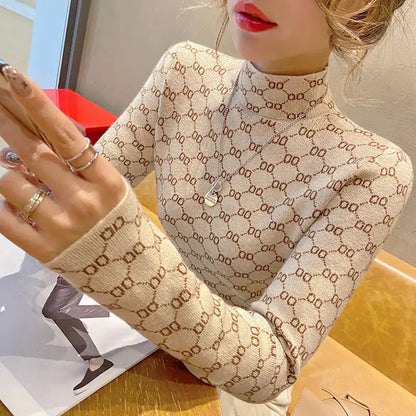 Ladies New Autumn Winter Warm Knitted Stretchable Turtleneck