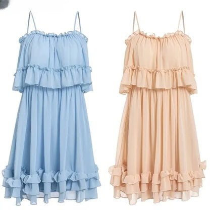 Chiffon Summer Ruffle Pleated Short Dress - SassQuality