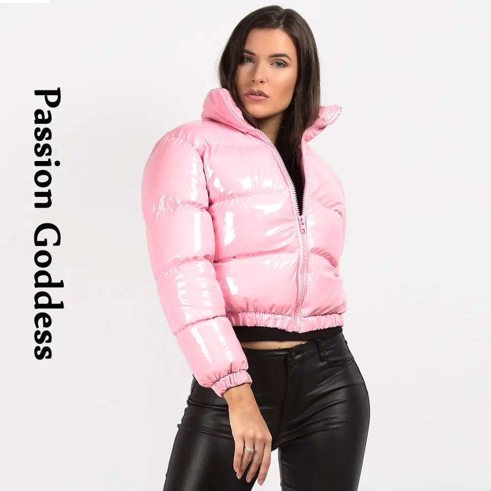 Shiny PU Leather Winter Jacket