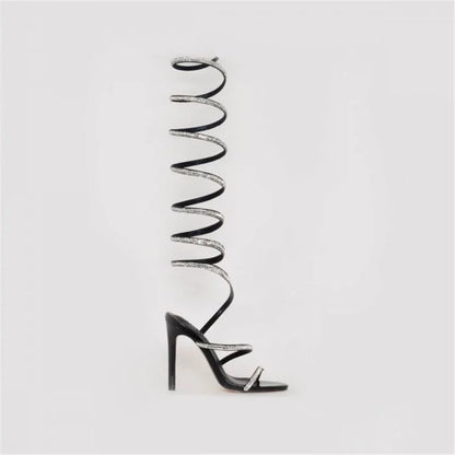 Rhinestone Strap Gladiator High Heels - SassQuality