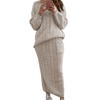 Autumn Winter Women Knitted 2 Pieces Set