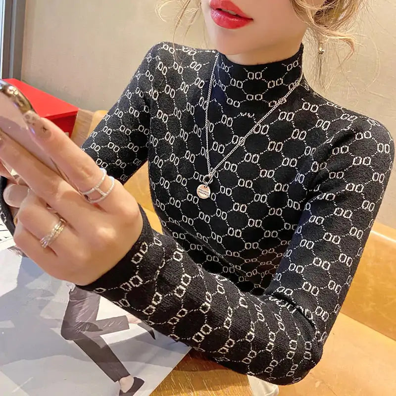 Ladies New Autumn Winter Warm Knitted Stretchable Turtleneck