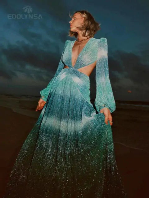 Women's Long Lantern Sleeve Dress - SassQuality