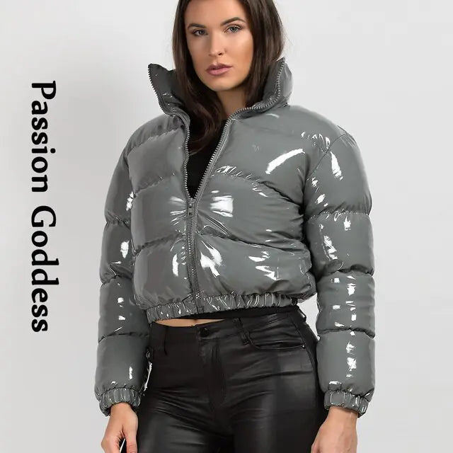 Shiny PU Leather Winter Jacket