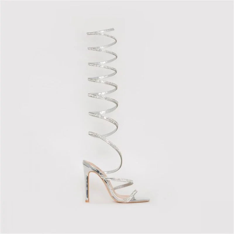 Rhinestone Strap Gladiator High Heels - SassQuality