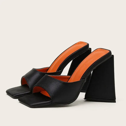 Slides Mules Summer Silk Thick Block Heels - SassQuality