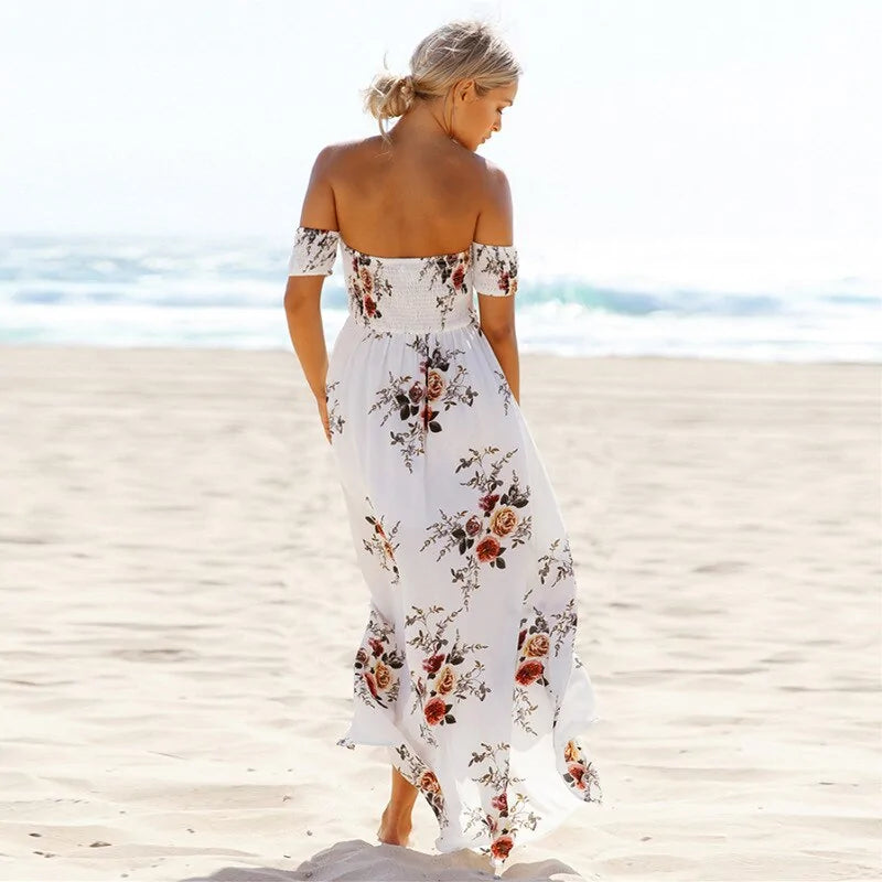 Off Shoulder Sexy Split Beach Summer Dress - SassQuality