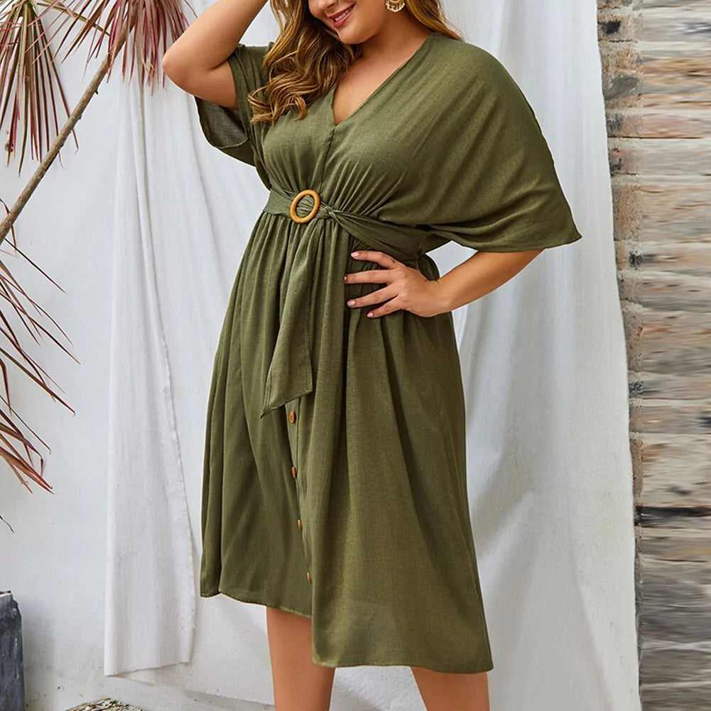 Plus Size Dress Full Sleeve V Neck