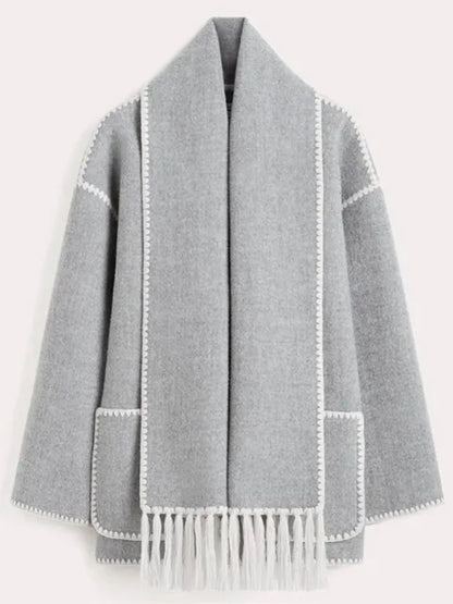 Splice Overcoat With Scarf - SassQuality