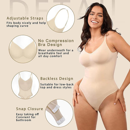 Womens Backless Bodysuits Shapewear Thong Seamless Tummy Control Butt Lifter Body Shaper Corset Slimming Camisole Tops - SassQuality